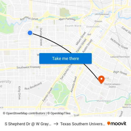 S Shepherd Dr @ W Gray St to Texas Southern University map