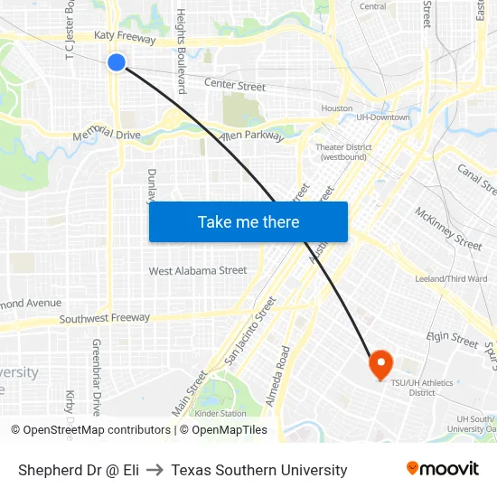 Shepherd Dr @ Eli to Texas Southern University map