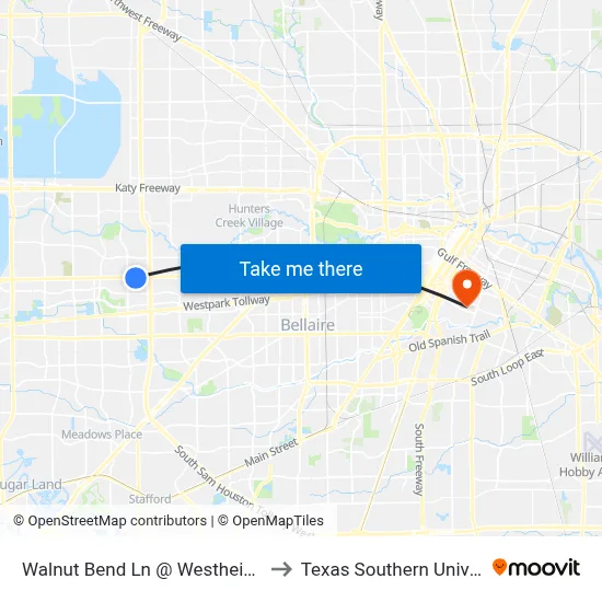 Walnut Bend Ln @ Westheimer Rd to Texas Southern University map