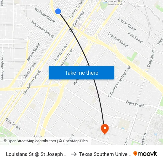 Louisiana St @ St Joseph Pkwy to Texas Southern University map