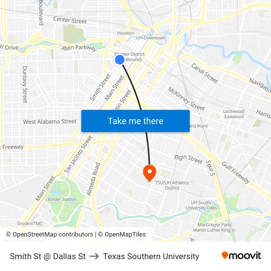 Smith St @ Dallas St to Texas Southern University map