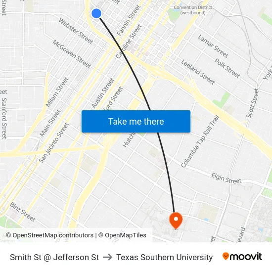 Smith St @ Jefferson St to Texas Southern University map