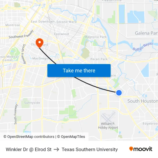 Winkler Dr @ Elrod St to Texas Southern University map