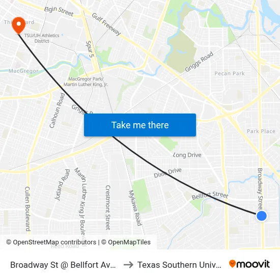 Broadway St @ Bellfort Ave Mb2 to Texas Southern University map