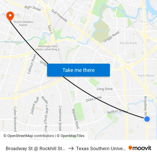 Broadway St @ Rockhill St Mb2 to Texas Southern University map