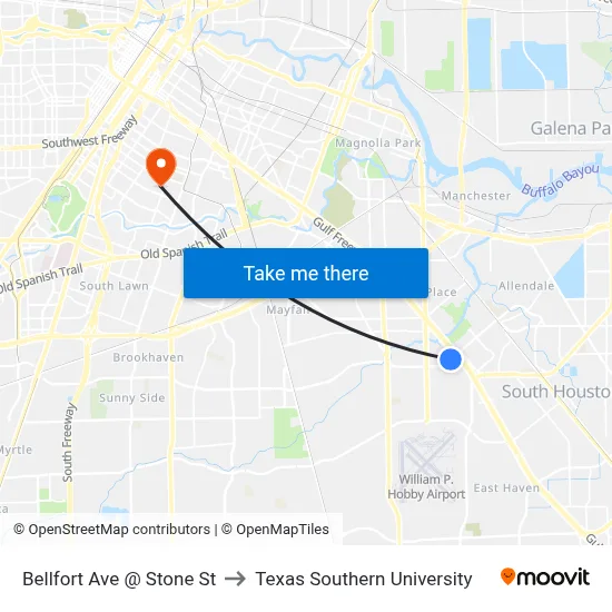 Bellfort Ave @ Stone St to Texas Southern University map