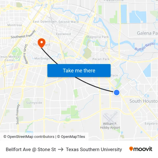 Bellfort Ave @ Stone St to Texas Southern University map