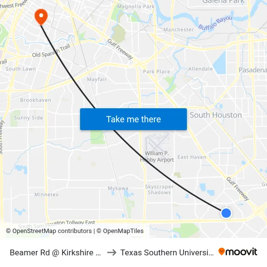 Beamer Rd @ Kirkshire Dr to Texas Southern University map