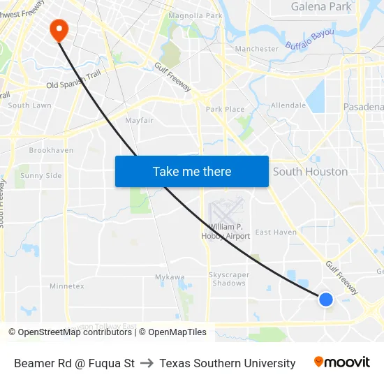 Beamer Rd @ Fuqua St to Texas Southern University map