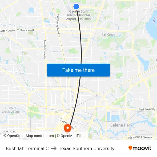 Bush Iah Terminal C to Texas Southern University map