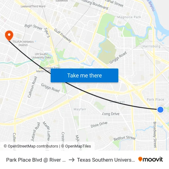 Park Place Blvd @ River Dr to Texas Southern University map