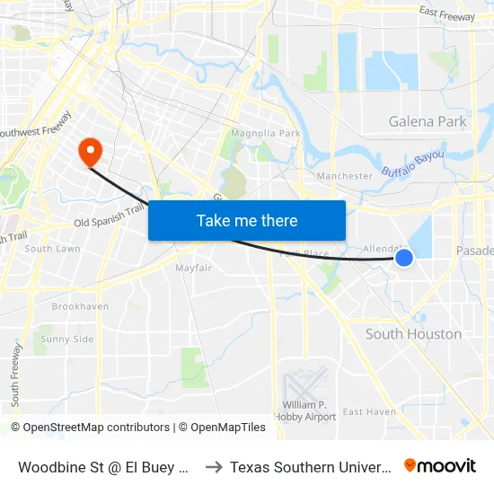Woodbine St @ El Buey Way to Texas Southern University map