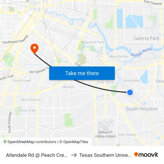 Allendale Rd @ Peach Creek Dr to Texas Southern University map