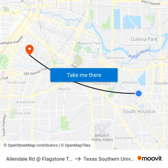 Allendale Rd @ Flagstone Terrace to Texas Southern University map