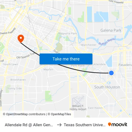 Allendale Rd @ Allen Genoa Rd to Texas Southern University map