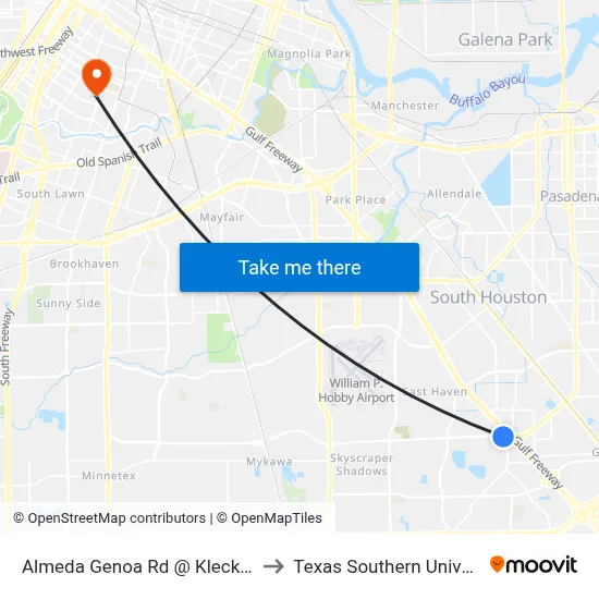 Almeda Genoa Rd @ Kleckley Dr to Texas Southern University map