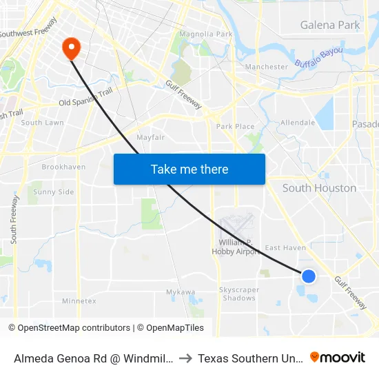 Almeda Genoa Rd @ Windmill Lakes Bl to Texas Southern University map
