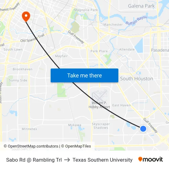 Sabo Rd @ Rambling Trl to Texas Southern University map
