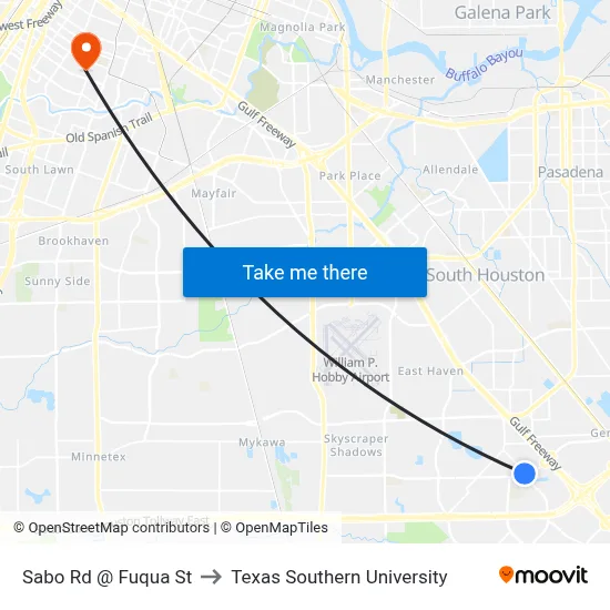 Sabo Rd @ Fuqua St to Texas Southern University map