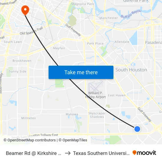Beamer Rd @ Kirkshire Dr to Texas Southern University map