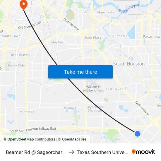 Beamer Rd @ Sageorchard Ln to Texas Southern University map