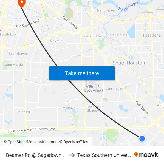 Beamer Rd @ Sagedowne Ln to Texas Southern University map