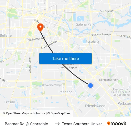 Beamer Rd @ Scarsdale Blvd to Texas Southern University map