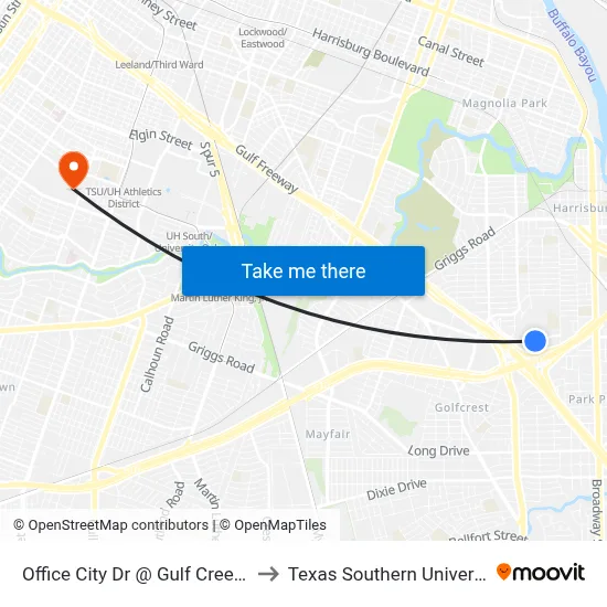 Office City Dr @ Gulf Creek Dr to Texas Southern University map