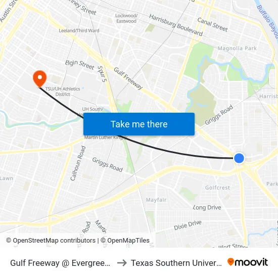 Gulf Freeway   @ Evergreen Dr to Texas Southern University map