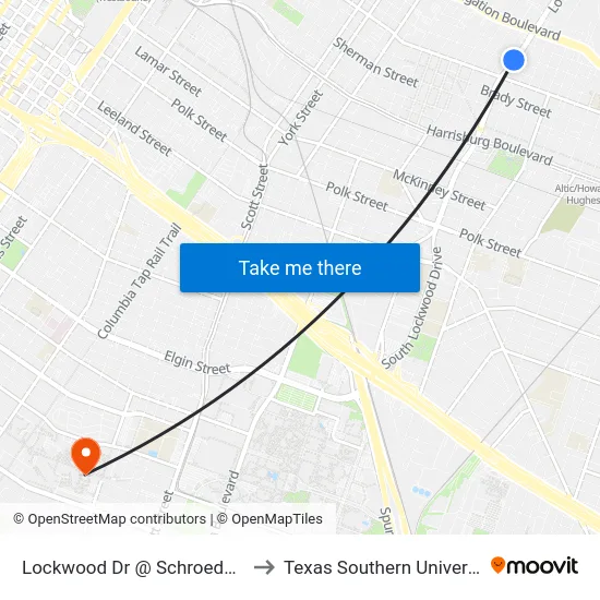 Lockwood Dr @ Schroeder St to Texas Southern University map