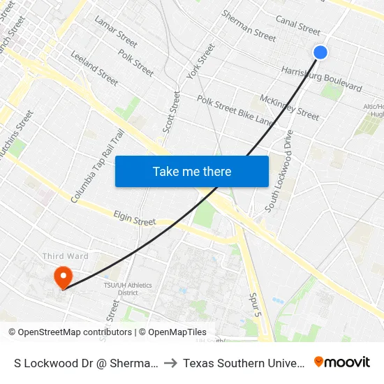 S Lockwood Dr @ Sherman St to Texas Southern University map