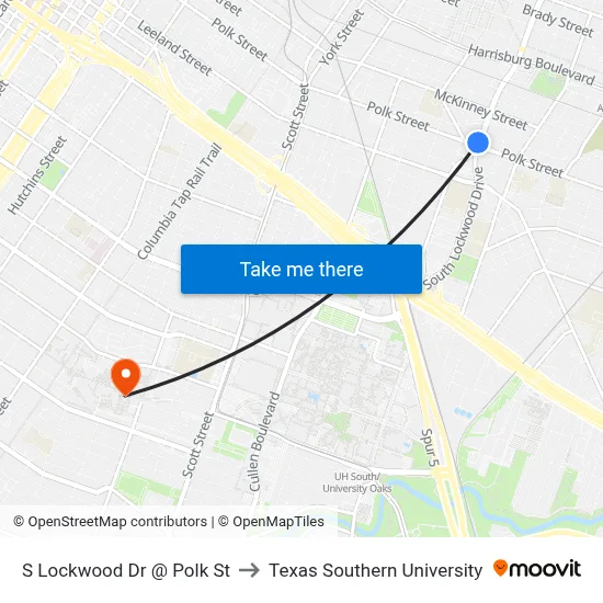 S Lockwood Dr @ Polk St to Texas Southern University map