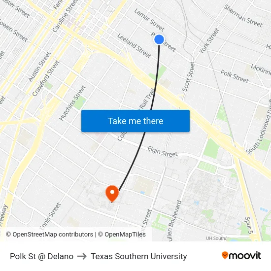 Polk St @ Delano to Texas Southern University map