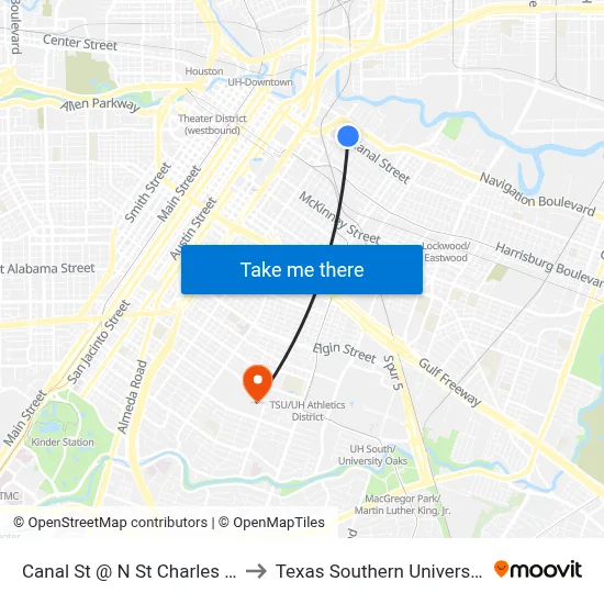 Canal St @ N St Charles St to Texas Southern University map