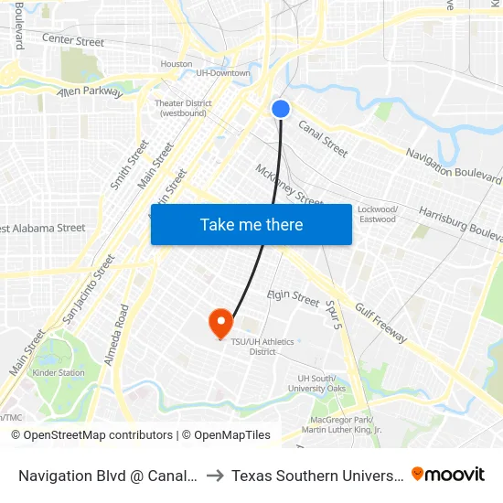 Navigation Blvd @ Canal St to Texas Southern University map