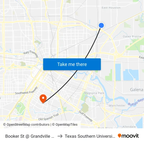 Booker St @ Grandville Dr to Texas Southern University map