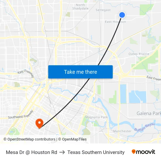 Mesa Dr @ Houston Rd to Texas Southern University map