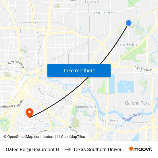 Oates Rd @ Beaumont Hwy to Texas Southern University map