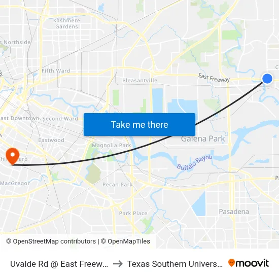 Uvalde Rd @ East Freeway to Texas Southern University map