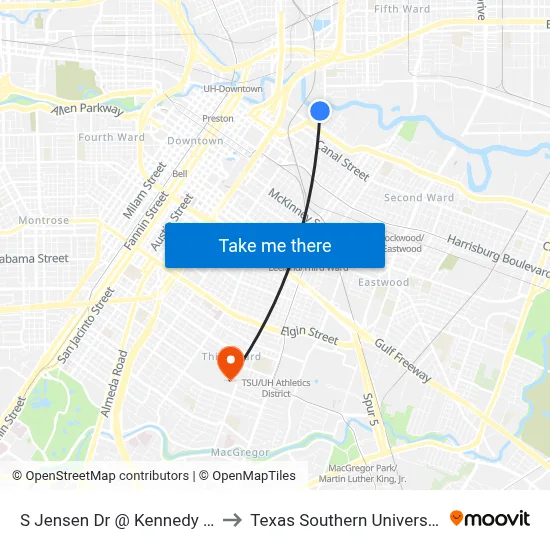 S Jensen Dr @ Kennedy St to Texas Southern University map