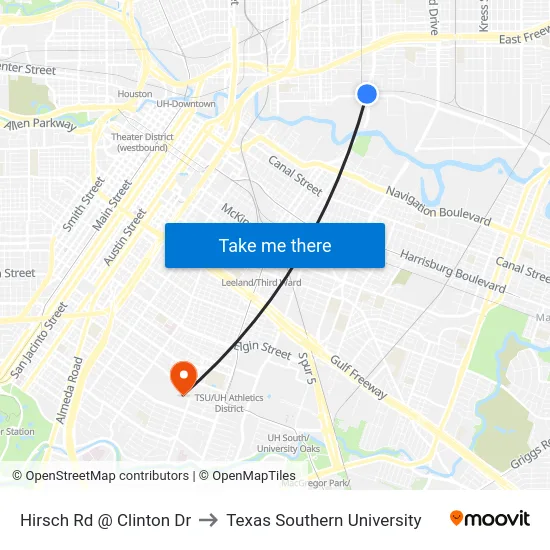 Hirsch Rd @ Clinton Dr to Texas Southern University map