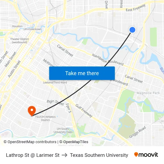 Lathrop St @ Larimer St to Texas Southern University map