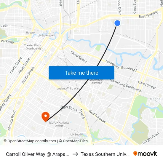Carroll Oliver Way @ Arapahoe St to Texas Southern University map