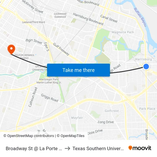 Broadway St @ La Porte Rd to Texas Southern University map