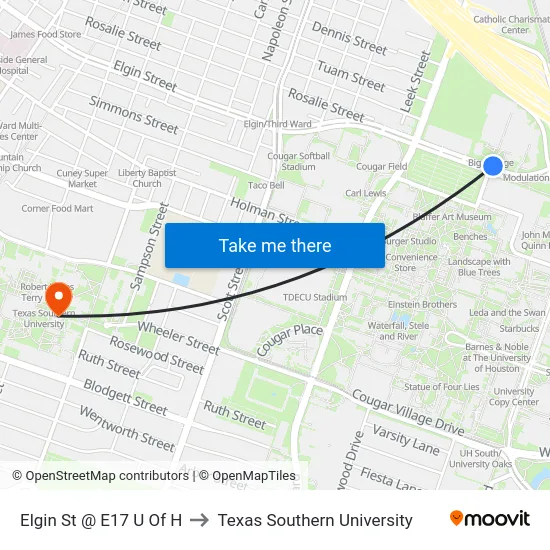 Elgin St @ E17 U Of H to Texas Southern University map