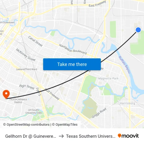 Gellhorn Dr @ Guinevere St to Texas Southern University map