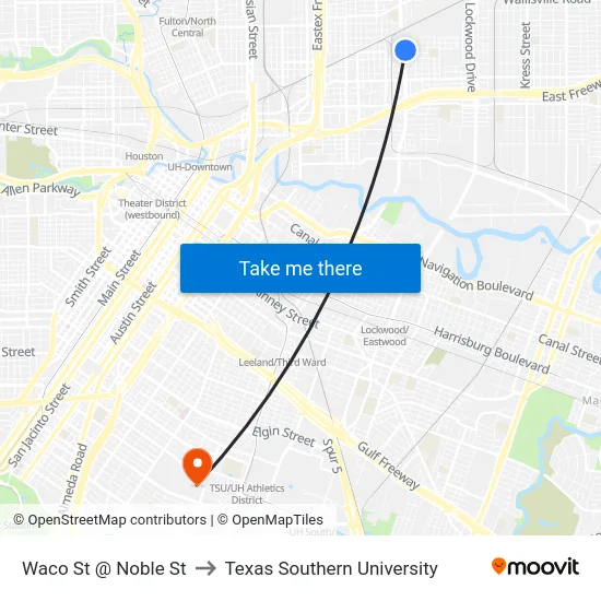 Waco St @ Noble St to Texas Southern University map