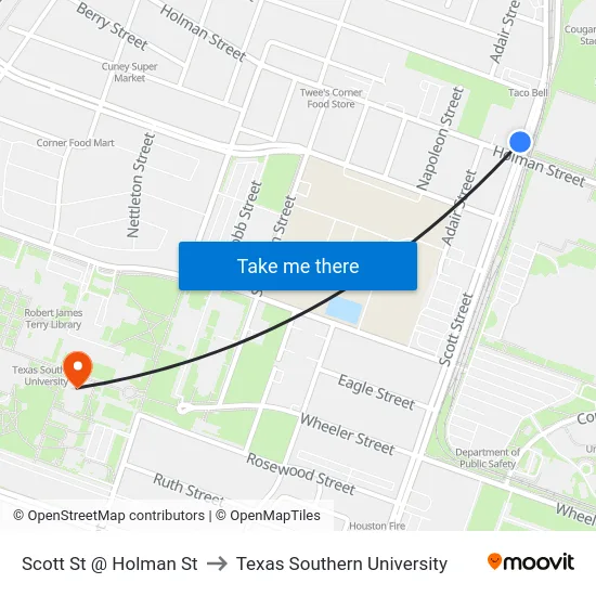 Scott St @ Holman St to Texas Southern University map
