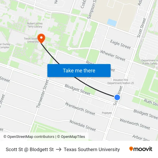 Scott St @ Blodgett St to Texas Southern University map