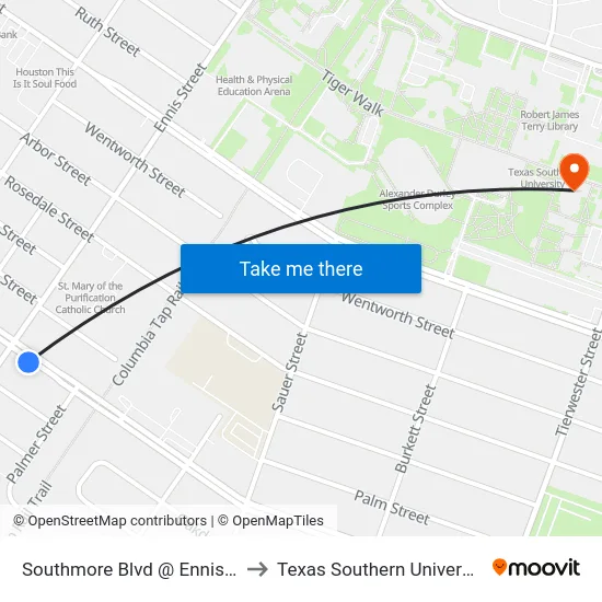 Southmore Blvd @ Ennis St to Texas Southern University map